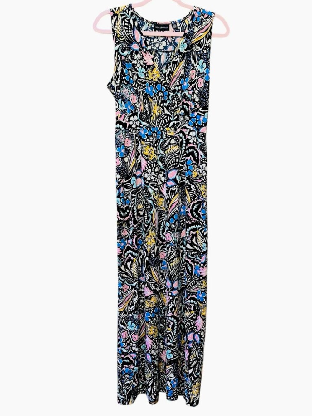 Nina Leonard Sleeveless Abstract Floral Maxi Dress Multicolor Summer Sm Resort - Picture 2 of 9
